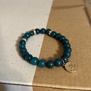 Agate Jasper Elastic Stone Bracelet with Charm